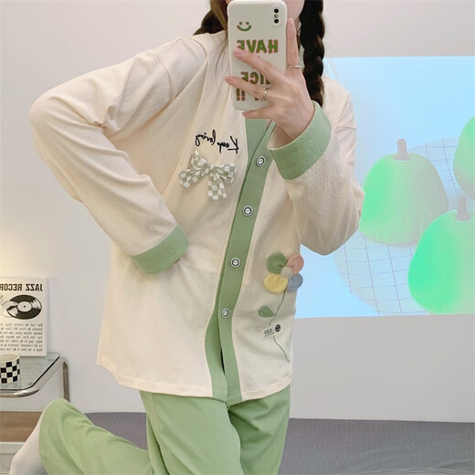 OULUXI Couleur solide en tissu ridé de coton Vêtements de confinement printemps et automne Pyjamas enceintes en été en été respirant absorbant la transpiration et code d'allaitement post-partum axxe724 Code xl de nœud concentrique (recommandé 115-135jin [Jin est égal à 0,5 kg]))