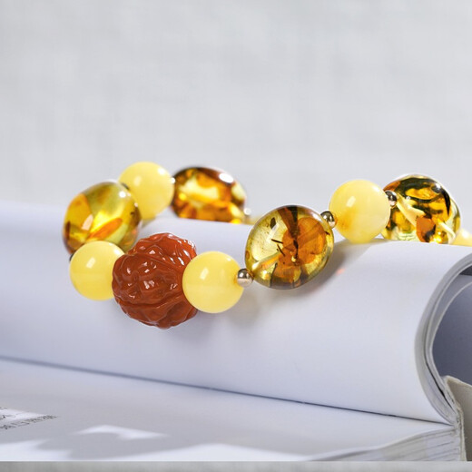 OUCERNY natural beeswax Duobao bracelet with shape amber chicken oil yellow beeswax bracelet southern red diamond with beeswax