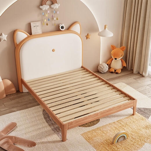 Mousse (de RUCCI) leather bed children's cartoon solid wood soft-packed single-layer bed environmentally friendly silicone leather boy's bed girl 1.5 meters leather art bed children's leather bed (bed frame + row frame + mattress) 1500mm*2000mm