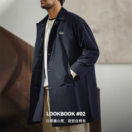 马登工装 美式复古Teflon三防巴尔玛肯风衣翻领中长款大衣外套男 藏青色 M