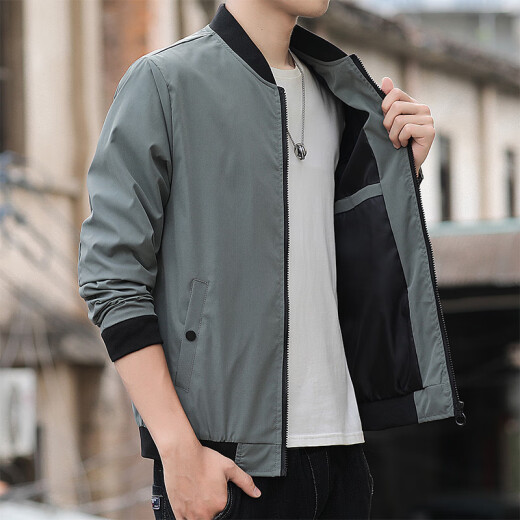 Nuevo uniforme de béisbol casual estadounidense para hombres en primavera y otoño, vestido, chaqueta piloto de color sólido, uniforme de motocicleta de otoño, K12109 Dark Green, XL Recomendación 125-140 Jin [Jin iguala 0.5 kg]
