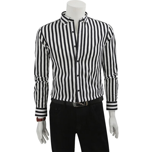 Talentueuse Yijia Black and White Vertical Stripe Stripe Men's Men's British Men's Fashion Casual Elastic Cotton Coton Trending Anti-Warming Stripes bleues cachées 5009 40 / L / 175