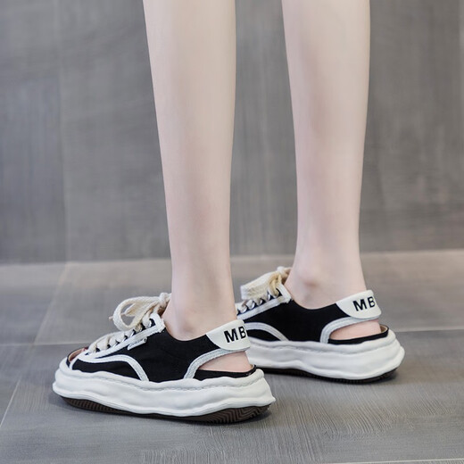 
SIPUWANG sandals for women in summer new open-toed fish mouth versatile casual dissolved sole ins trendy Roman shoes lace-up dad shoes women's shoes 9207 beige 40