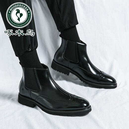 Holzspecker Britisch-Brock Herren High-Top-Lederschuhe Herbst und Winter Neue spitze Zehenhülle Höhe Erhöhen Sie 6 cm8 Trendy Chelsea Short Stiefel M841-4 Black 40 Standard Lederschuhgröße