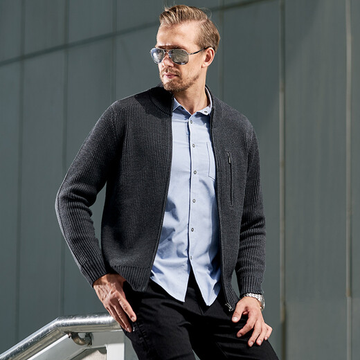 Dragon Tooth Hidden Merino Wool Cardigan Sweater Men's Autumn and Winter Versatile and Comfortable Outerwear Jacket Battleship Gray M (175/96A)