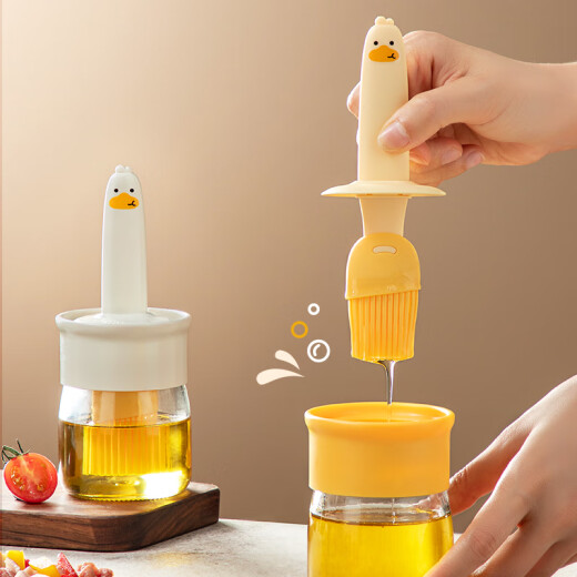 Ogda oil brush with bottle high temperature resistant integrated glass oil bottle household silicone brush barbecue special brush kitchen pancake tool Qixuan high temperature resistant silicone food grade brush head 2 pack