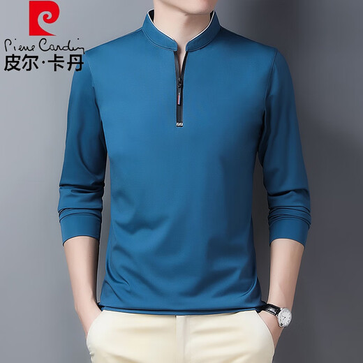 皮尔卡丹（pierre cardin）秋季中年男士长袖t恤立领卫衣半拉链秋衣打底衫爸爸春秋薄款体恤 6623哈青 薄款 S 165