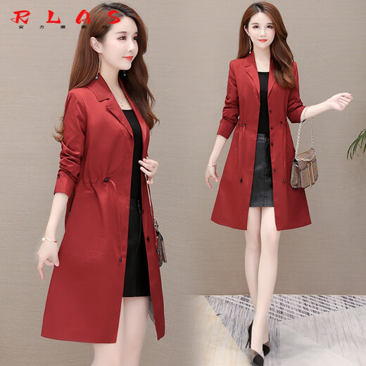 RLAS Hangzhou Italian French red windbreaker jacket for women Spring and Autumn 2025 new style small hi mother-in-law mother mid-length coat red L 170