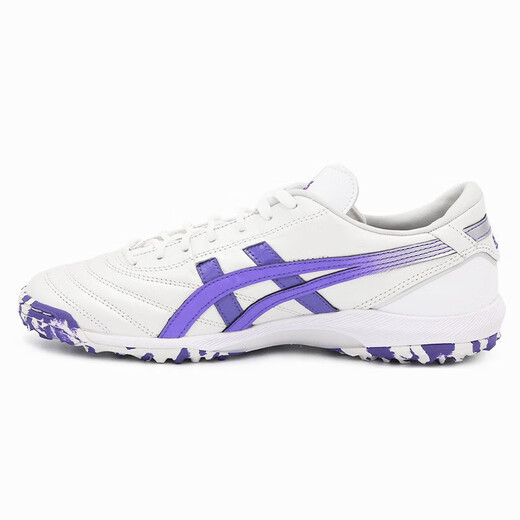 ASICS football shoes men's kangaroo leather C3 FF TF broken nails lightweight cushioning football sneakers professional competition shoes white/purple 42.5