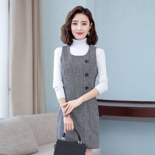 Yushida hochwertiger Wollkleid für Frauen für Frauen Neue Weste Rock Weste Basisrock mittelgroßer Herbst- und Winterkaffee [1098] (mit Taschen) S Büste 80-95 Jin [Jin ist gleich 0,5 kg] Büste 86
