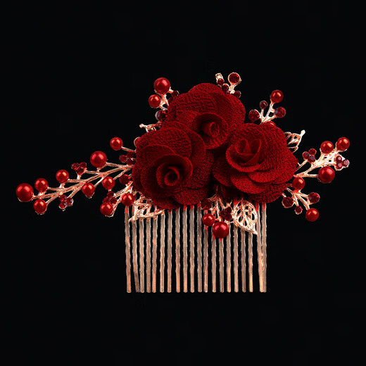 Rongxia toast attire bridal hair comb headdress crystal white flower imitation pearl handmade red hair plug wedding comb accessories red hair comb