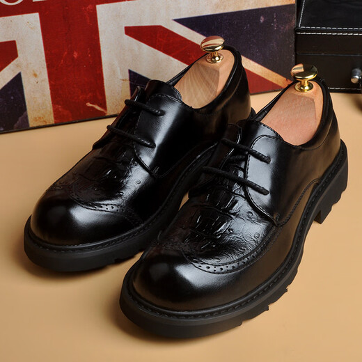 Ydl.Laort Spring and Automne Shoes en cuir à grande tête épaisses, motif de crocodile décontracté de style punk, chaussures pour hommes personnalisées, cuve de vache et tête ronde rétro littéraire 15913 HEAD METAL 39
