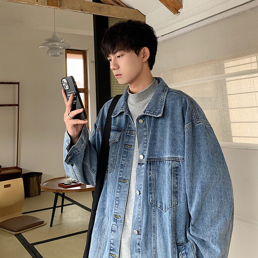 Foss Phil Denim Jacke Herren Frühling und Herbst Lose Casual Jacket Retro Top Trendy Brand Herrenkleidung HQ1204 Blau XL