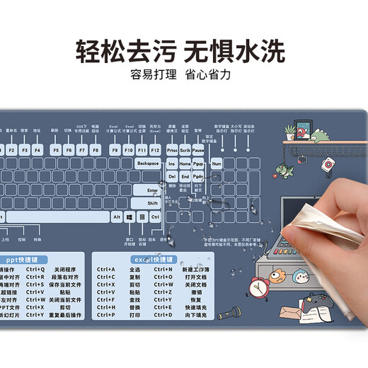 三色猫鼠标垫快捷键超大号办公室桌垫男女生excel可爱卡通笔记 6629CAD快捷键 100厘米x50厘米x4毫米