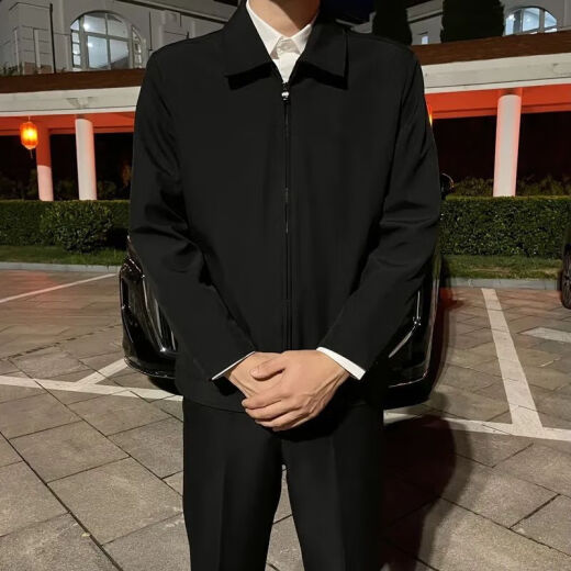 铭汇通行政夹克省部级套装外套男款三件套春秋季成熟稳重男装休闲套 行政夹克+白衬衫+黑色西裤三件 XL  高质量