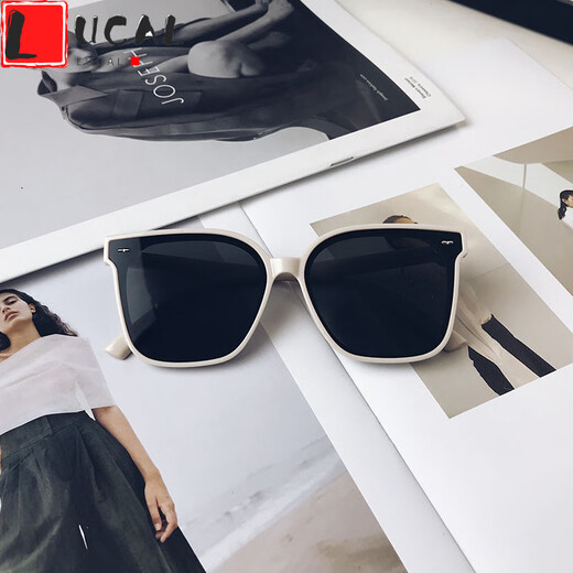 LUCALY new product yellow sunglasses retro transparent yellow sunglasses men's trendy brand internet celebrity driving big face glasses women's sunglasses New Year's gift upgraded version high definition off-white frame black film