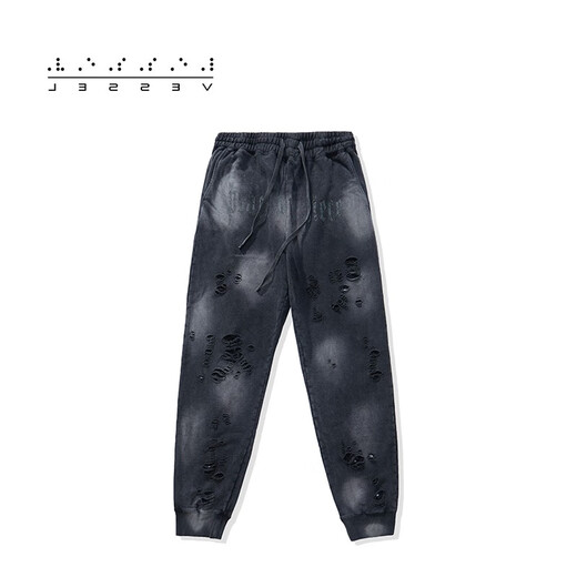 XVESSEL Waffle Plaid Trousers 破坏复古百搭潮流休闲格纹拼接长裤 拼接腰果花蓝色Y21X723B S