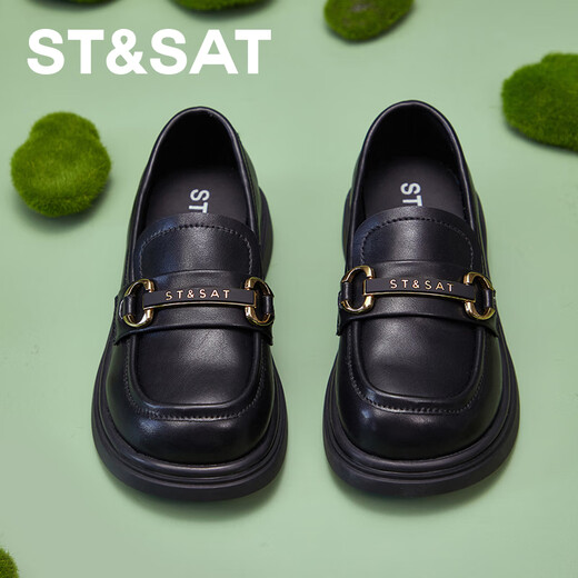 Saturday Women's Shoes Spring Soft Soled Shoes Girls Black Leather Shoes Loafers Parent-Child Shoes One-Step Versatile Black 38