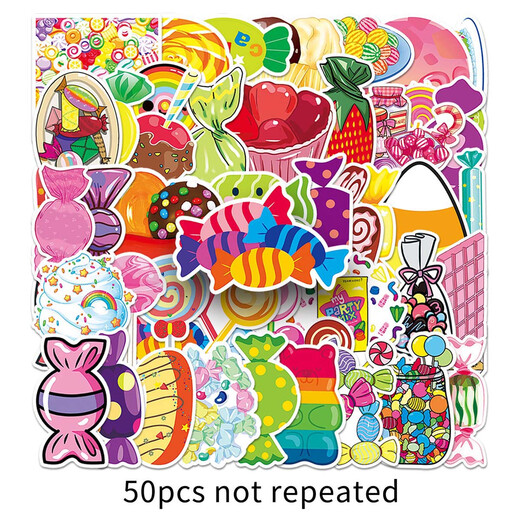 50 pegatinas de cuentas de mano de estado de ánimo de dulces Decoración Patrón pequeño para niñas Heart Water Cup Photo Álbum de fotos Guitar Auriculares Diario Tableta de la maleta Material de bricolaje Decoración creativa impermeable [50 imágenes no se repiten] Candy-693 5-8 cm
