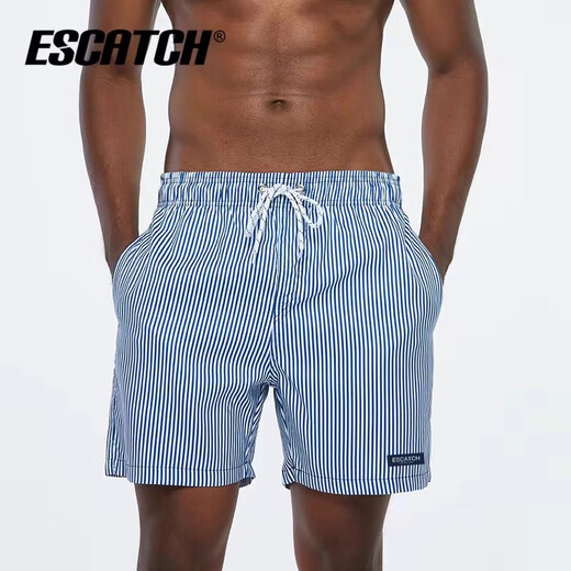 ESCATCH schnell trocknende Strandshorts, Herren-Badehose, kann ins Wasser gehen, Strandshorts, Badehose, Herren-Anti-Peinlichkeits-Surfhose, Spa-Ausrüstung, ST6-Vertikalstreifen (dreieckiges Futter) XL (geeignet für Gewicht 73–83 kg)