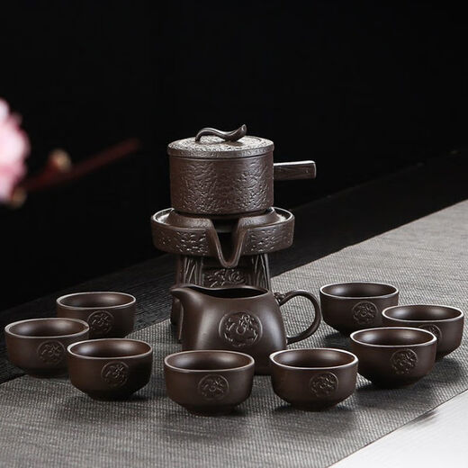 Jingdezhen purple sand stone grinding semi-automatic Kung Fu tea set lazy anti-scalding retro creative time to run ceramic graphite purple sand to success semi-automatic