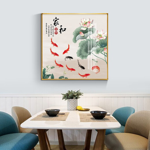 Xiaolulin Chinese style Jiuyu drawing decoration painting restaurant painting study office tea room hanging painting entrance entrance cabinet living room mural 15914 every year, fabric painting 40*40 black frame (gold frame requires notes