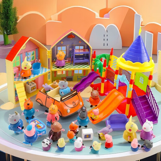 Onevan Peppa Pig Familie von vier vier Spielzeugen Peggy Charakter Set 3-6 Jahre alt 5 Sets von Jungen und Mädchen Red Sport Car + Familie von vier vier Jahren