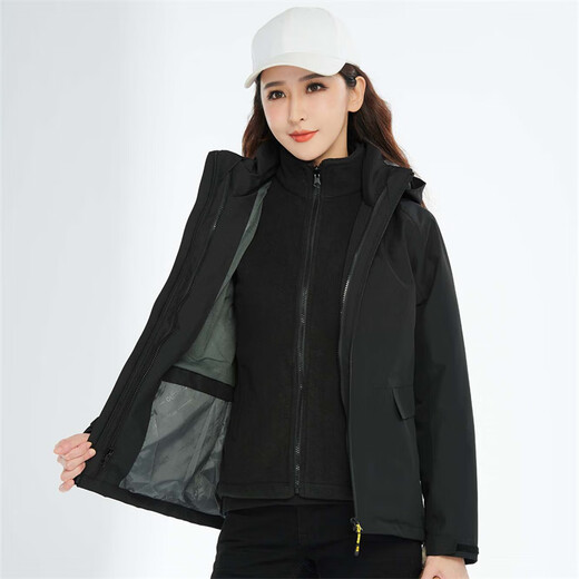 Simboo Drei-in-Eins-Jacke für Männer und Frauen im Freien im Freien neue kaltdichte winddichtes Bergsteigeranzug Herbst und Winter plus samtige verdickte Jacke 12805 Schwarz-Frauen