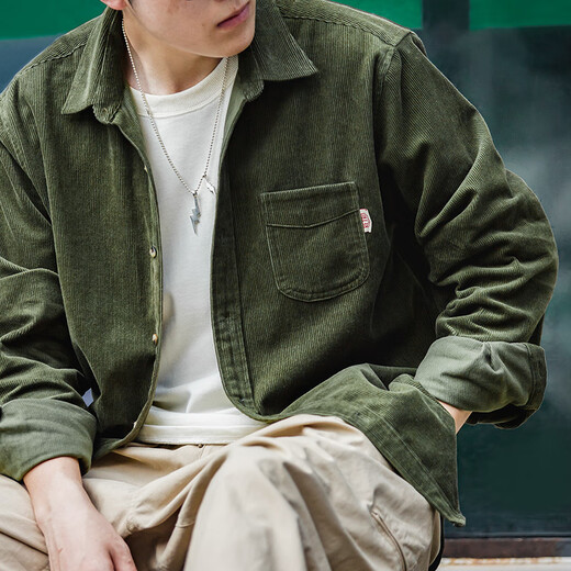 马登工装 美式休闲灯芯绒纯棉长袖衬衫叠穿内搭外套条绒衬衣男秋 深咖 L