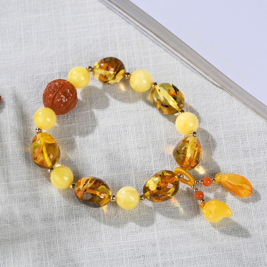 OUCERNY natural beeswax Duobao bracelet with shape amber chicken oil yellow beeswax bracelet southern red diamond with beeswax