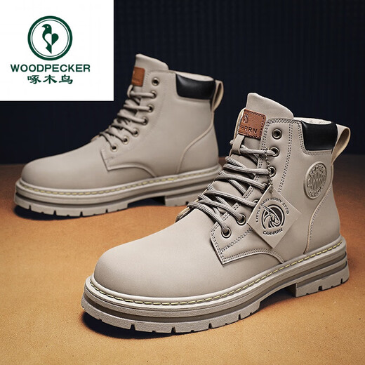 Woodpecker Martin Boots Spring et automne High-Top British Style Casual Imperproofroprowing and Nonlip Work Chores Men's Motorcycle Le cuir Bottes Abricot Couleur [Picture principale mise à niveau] 43 Code sportif standard