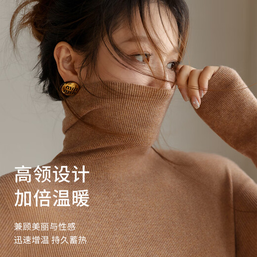 Catman knitted bottoming sweater for women in autumn and winter with wool inside and can be worn outside with pile collar 2025 new style long-sleeved turtleneck sweater