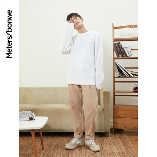 Metersbonwe Sweater Мужский осенний круглый круглый свитер. Белый случайный японский ленивый ретро-ретро-свитер белый 2xl 185 104b