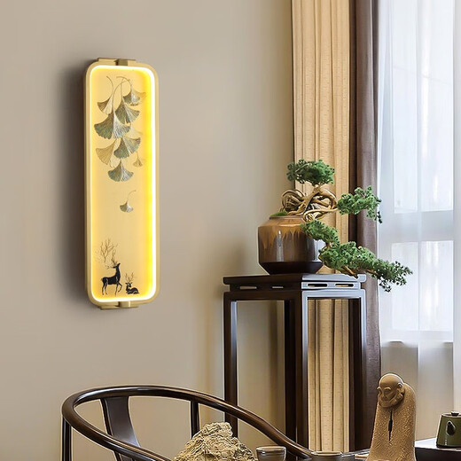 灯乔全铜新中式壁灯客厅背景墙灯铜雕刻珐琅彩过道书房卧室床头灯9866 岁岁平安-三色光【全铜+浮雕】