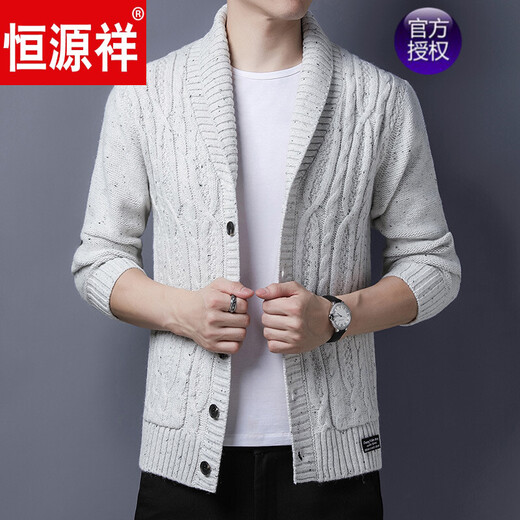 恒源祥针织羊毛休闲男外套春秋季日韩风大码翻领薄款针织衫潮牌开衫毛衣 2203-灰色 4XL175-190斤