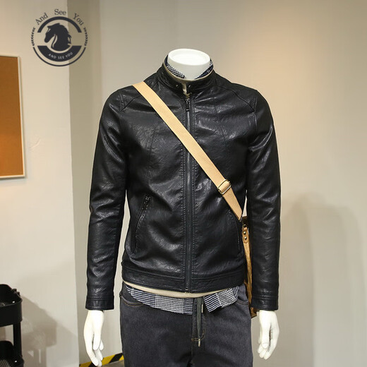 ANDSEEYOU Men's Spring and Autumn Retro Soft Leather Clothes Motorcycle Leather Jacket Leather Jacket Men's Casual Handsome Jacket Fashionable Men's Clothing Black Spring and Autumn Style M 100-110Jin Jin is equal to 0.5 kg