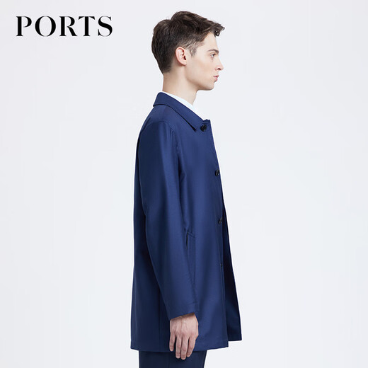 PORTS Men's Fashionable and Comfortable Silk-Wool Blended Lapel Windbreaker MD8T010KFF007 Navy Blue S