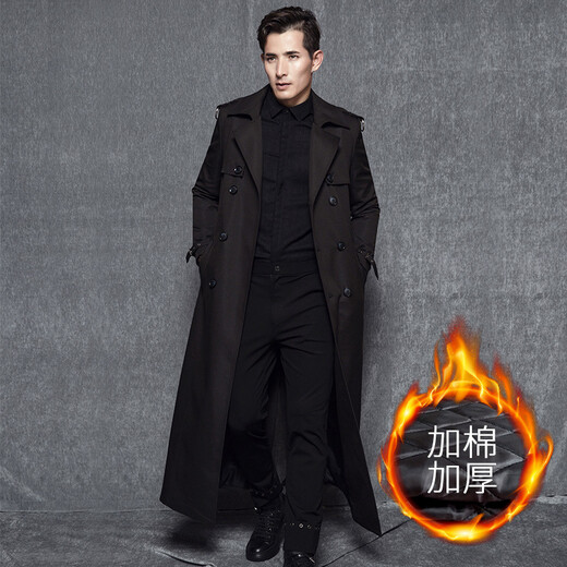 Fat Brother M-8XL fat guy 280Jin Jin is equal to 0.5kg. Autumn and winter men's windbreaker extra long plus fat plus size British coat coat double-breasted over the knee loose 300Jin Jin is equal to 0.5kg. Extra long (to about the calf) plus velvet version black 4XL (225-245Jin Jin is equal to 0.5kg)