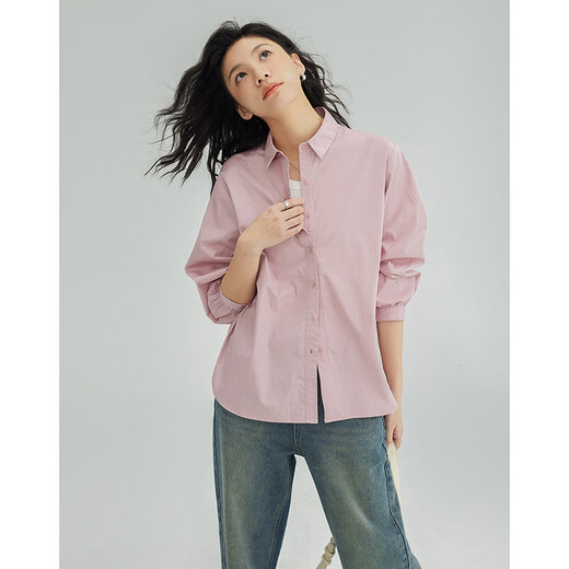 Demana Cool Gray Pink Shirt Women's Tall Loose Slim Layer Versatile Shirt Women Gray Pink L