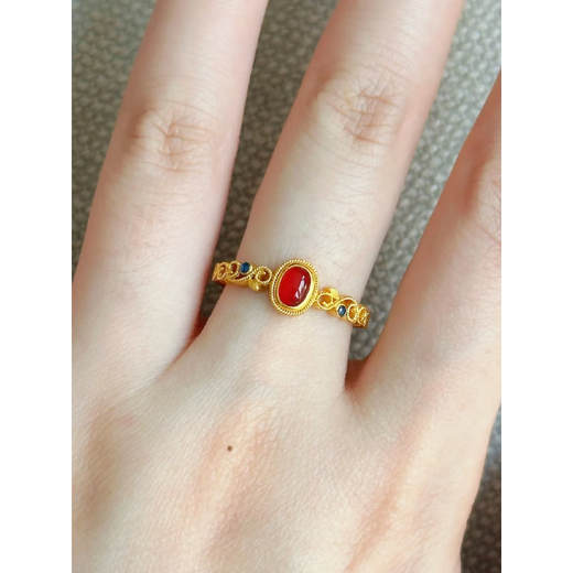 DL 1998 Tourmaline Ring Ancient Golden Filigree Fenghua Fengshu Ruby Female Retro Fengshu Colorful Ring Opening Adjustable