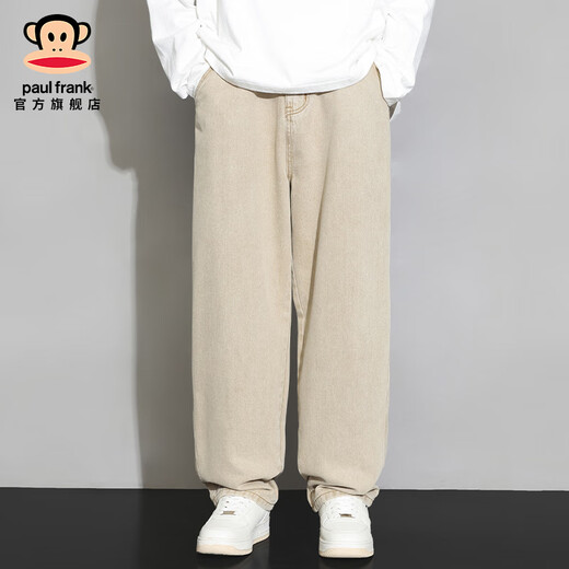 大嘴猴（paul frank）纯色棉潮牌牛仔裤男士春夏季垂感直筒阔腿弯刀百搭休闲宽松裤子装 卡其色76H【官方正品】 XL 【建议140-160斤】