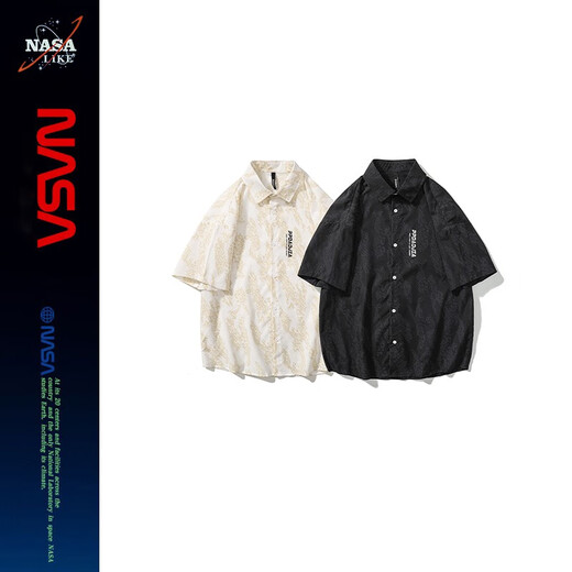 NASA LIKE官方潮牌衬衫夏季冰丝短袖男女日系宽松休闲衬衣百搭青少年上衣T NASA联名-白色 2XL（建议135-150斤）