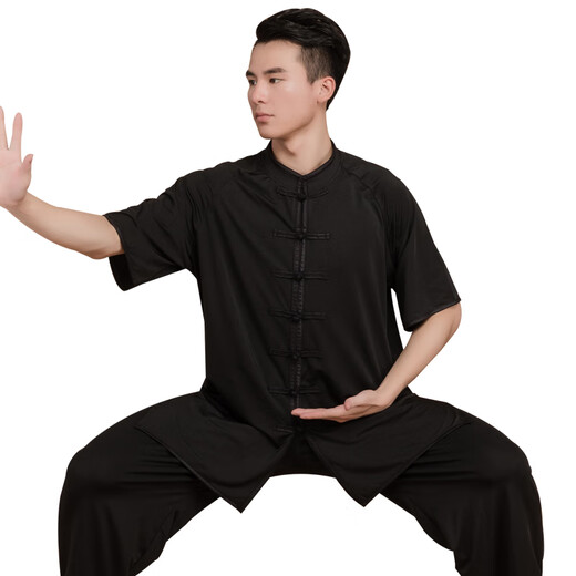 花石猴（HUASHIHOU）牛奶丝太极服男薄款短袖武术服练功服表演服功夫服太极拳服女夏季 829天蓝 XS