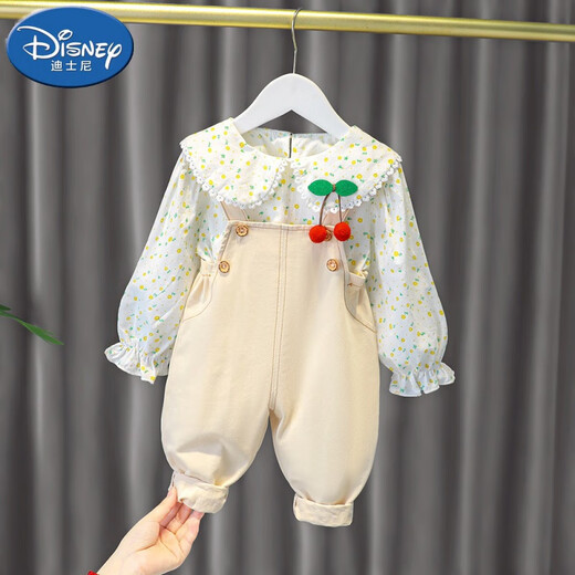 Disney (Disney) Baby Girl Autumn Outfit Set Pure Cotton Infant Princess Overalls Sweater Two-piece Set Spring and Autumn Internet Celebrity Fashion Pink Overalls Set (Spring and Autumn Style) 85cm