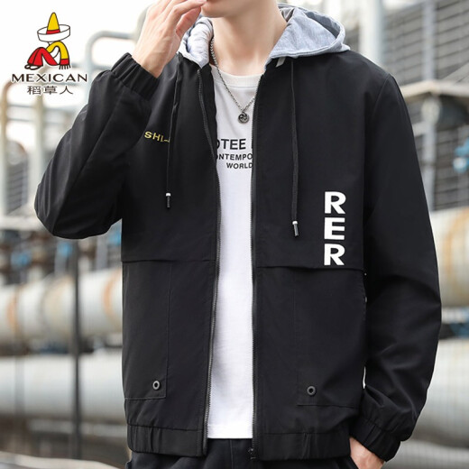 Scarecrow (MEXICAN) Jacket Men's Trendy Brand Versatile Workwear Style Jacket Loose Hooded Boys Top 9238 Black-22XL