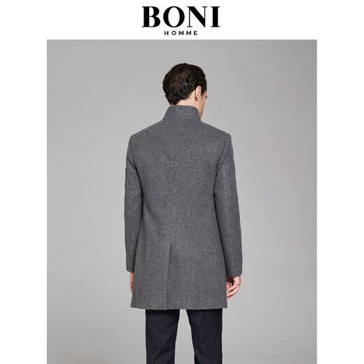 BONI/堡尼毛呢大衣男中长款秋冬商务立领羊毛大衣外套男BE883341B 专柜同款 灰色 165