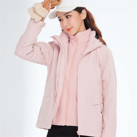 Simboo三合一冲锋衣女男户外新款防寒防风登山服秋冬加绒加厚外套夹克 12805粉色-女 L