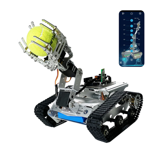Three degrees of freedom vehicle-mounted manipulator smart car TR300P track chassis STM32 master control PS2 handle/Bluetooth APP control customized model silver PS2 control set + MS10 servo