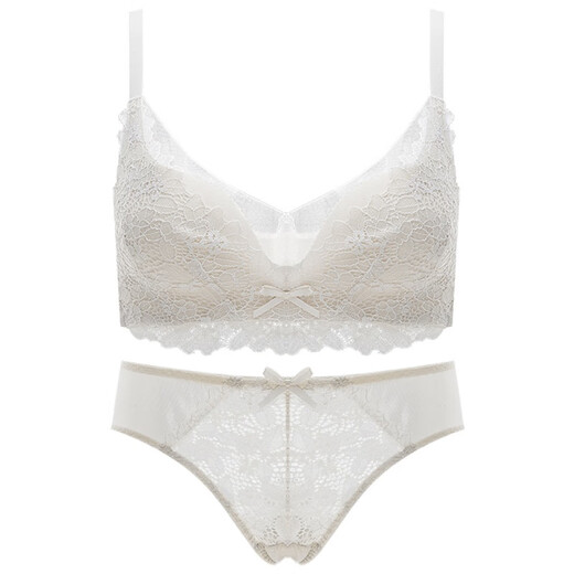 Modal Wireless Bra Set Spring and Autumn Sexy Lace Big Breast Revealing Small Cover Push Up Anti-Sagging Bra Set Women Black Bra + Panties 75A 34A