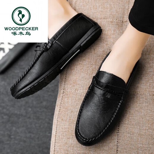 Holzspecker Fahrschuhe Ein Fuß Antrieb Loafer Lederschuhe wasserdicht britische Mütze Schuhe Herren trendige Schuhe Casual Schuhe Low Top D838 Black 39
